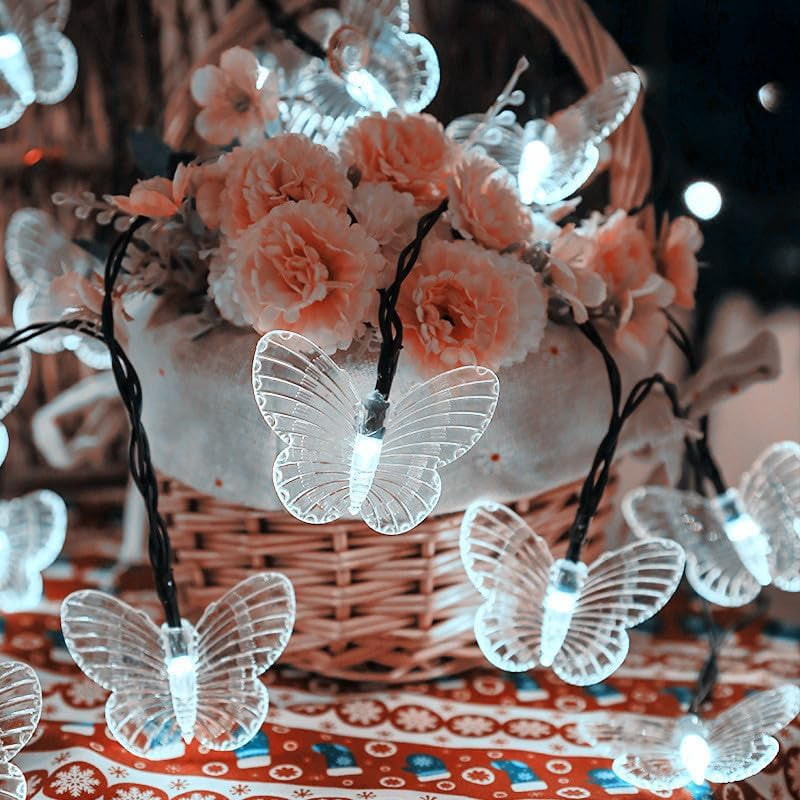Huiyi LEDButterfly String Lights, 11m 60LED Outdoor Solar Powered String Light 8Mode Indoor for Lighting for Lawn Patio Wedding Party Decor