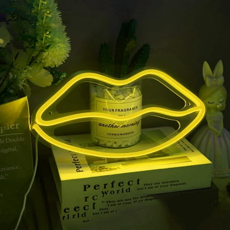 Huiyi Lips Neon Lights,Lip Neon Sign Pink Purple,Girls Bedroom Wall Décor Wedding Party Supplies Business Gifts Neon Signs USB Neon Lights (Blue)