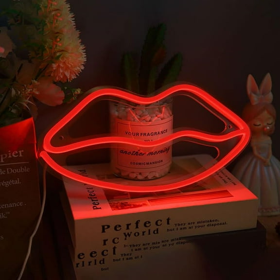 Huiyi Lips Neon Lights,Lip Neon Sign Pink Purple,Girls Bedroom Wall Décor Wedding Party Supplies Business Gifts Neon Signs USB Neon Lights (Blue)