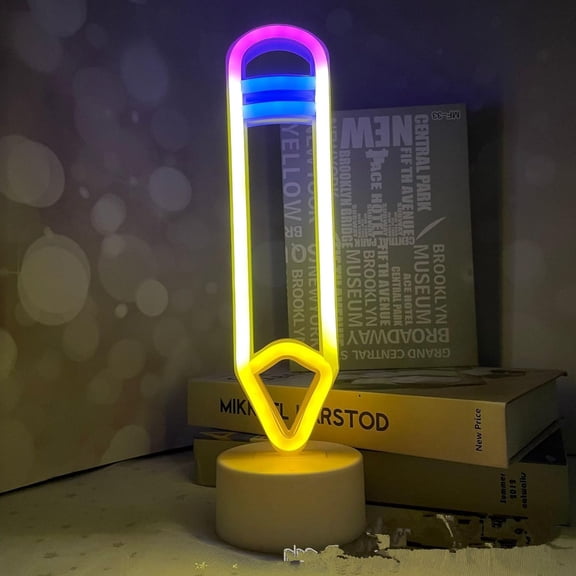 Huiyi Pencil Night Light, Neon Light Base,Pencil LED Neon Signs - Desk/Table Classroom Lamp with Stand for Bedroom, Study Room, Game Room