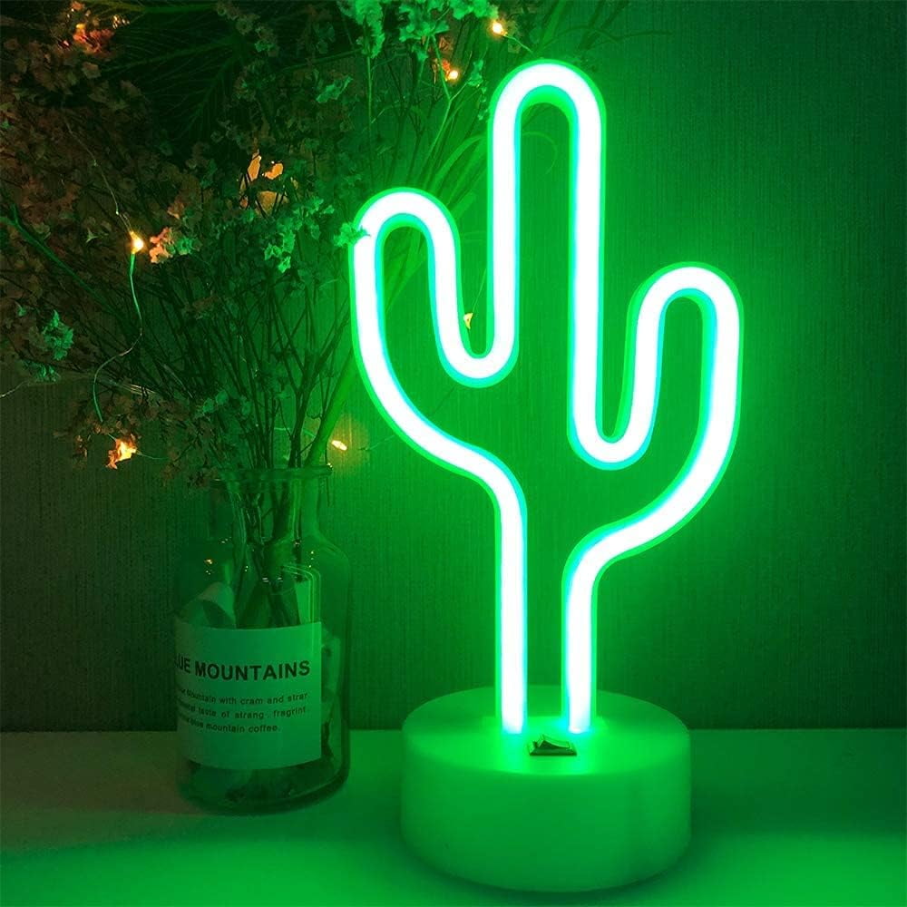HuiyiNeon Light Base, Cactus Lights Neon Signs - Cactus Neon Light for Bedroom,Tabletop Decor - Battery/USB Powered Green LED Cactus Light