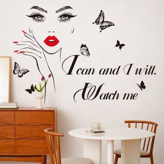 Huizhicai CH36021AB Hepburn Red Lips Eyelashes Eyes Wall Decal for Bedroom Living Room Decor, Self-Adhesive & Residue-Free, Easy Peel & Stick