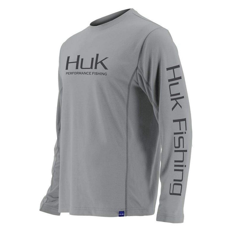 Huk Fishing Men's Icon Long Sleeve Shirt, Grey, Extra Large -  H1200138-020-XL 