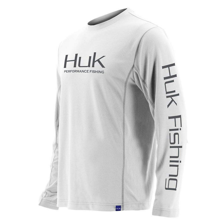 Huk Fishing Men's Icon Long Sleeve Shirt, White, Extra Large