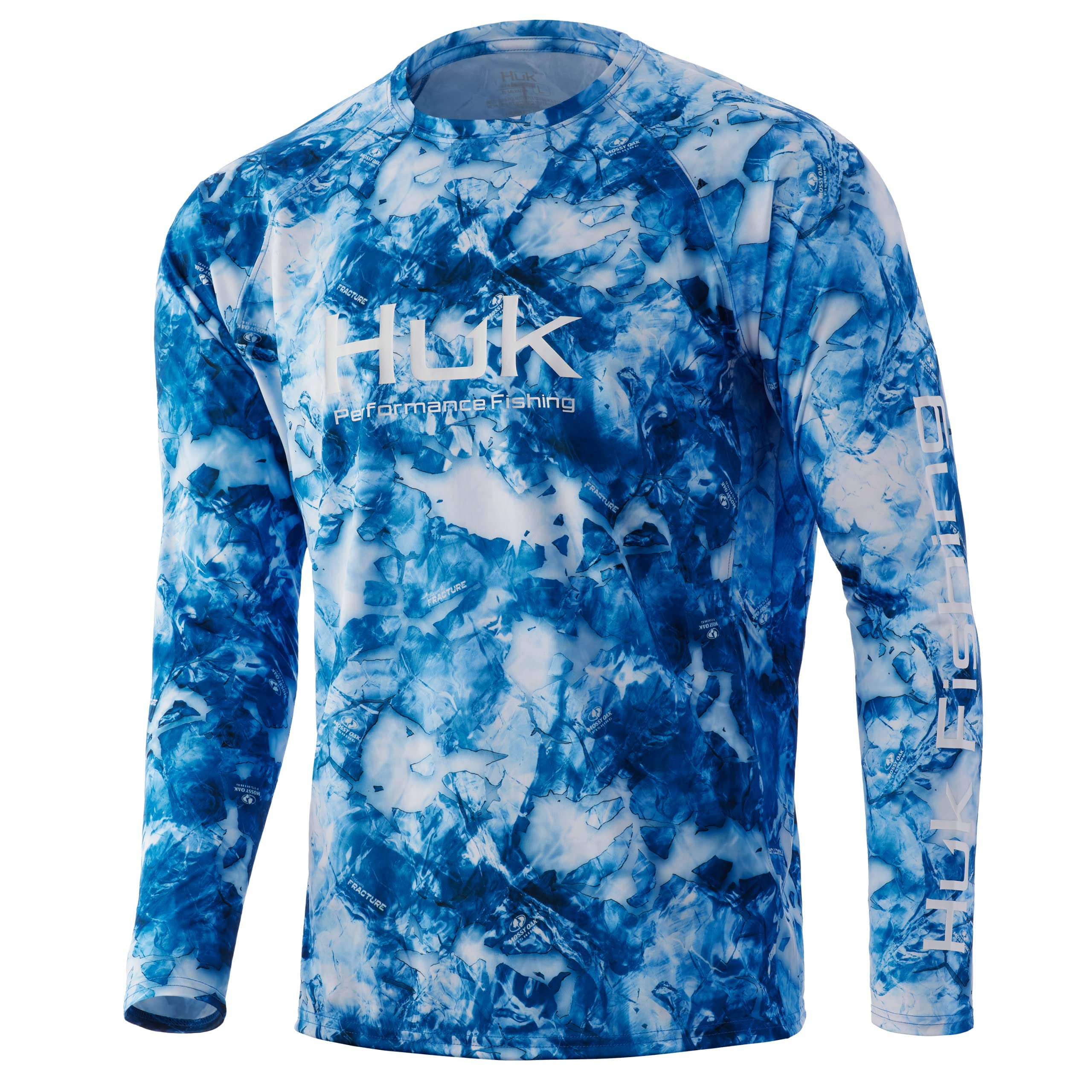 Huk Fishing Vented Pursuit LS Tee Shirt Mossy Oak Fracture Blue Shark Med