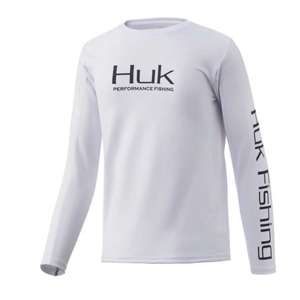 Huk Icon X Youth Small White Long Sleeve Performance Fishing Shirt