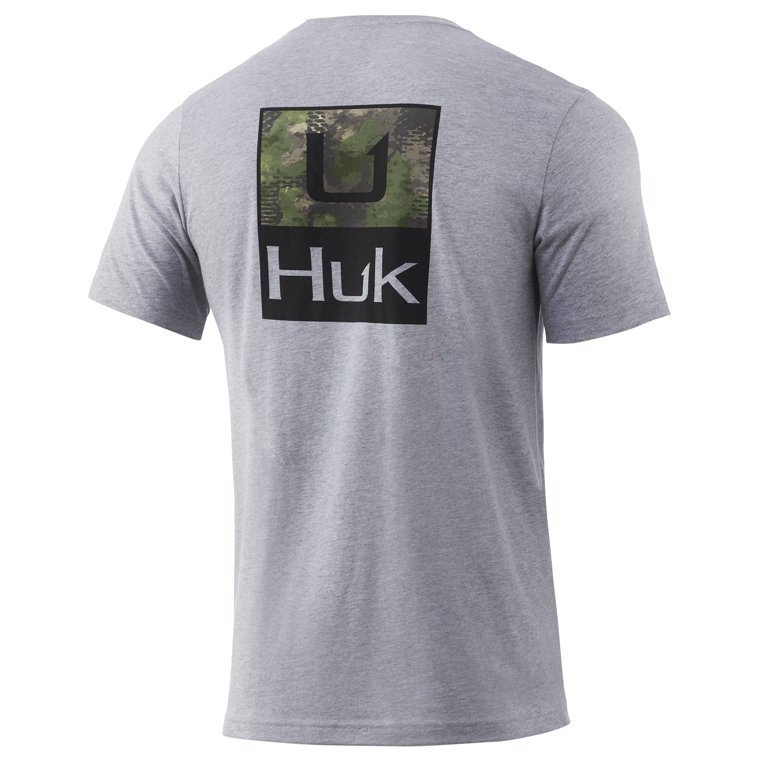 Huk Men's Huk'd Up Refraction Short Sleeve Tee Shirt (Sharkskin Heather,  Medium)