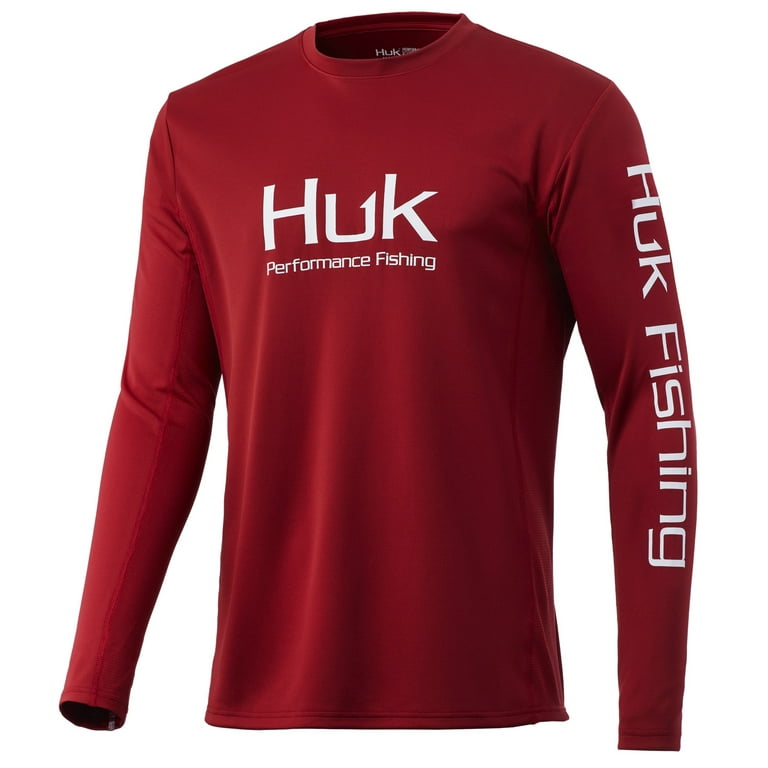 Huk Men's Icon X Blood Red Medium Performance Fishing Long Sleeve Shirt