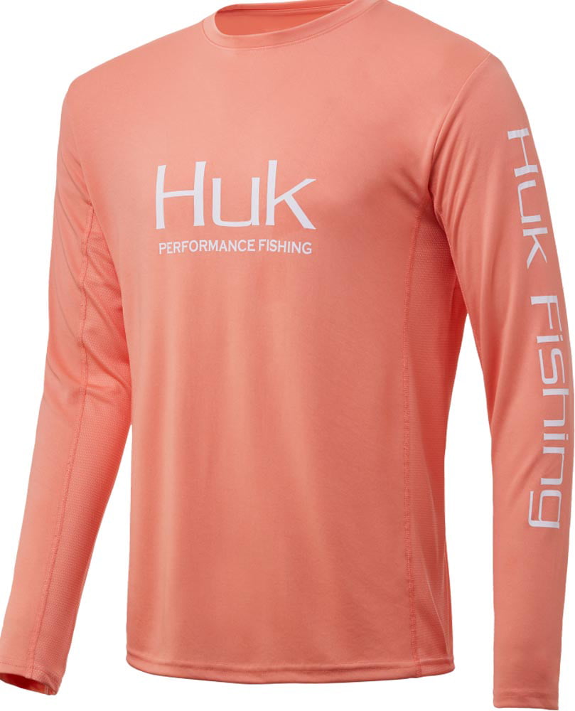 Huk Men's Icon X Coral Small Solid Long Sleeve Shirt 