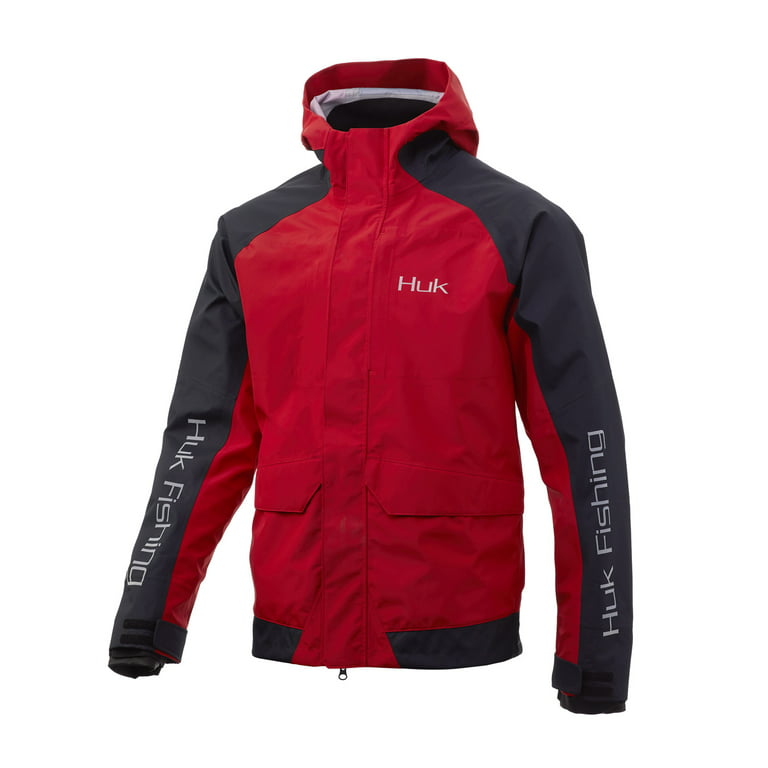 Huk Men's Red Tournament Wind & Waterproof Hooded Jacket (Medium
