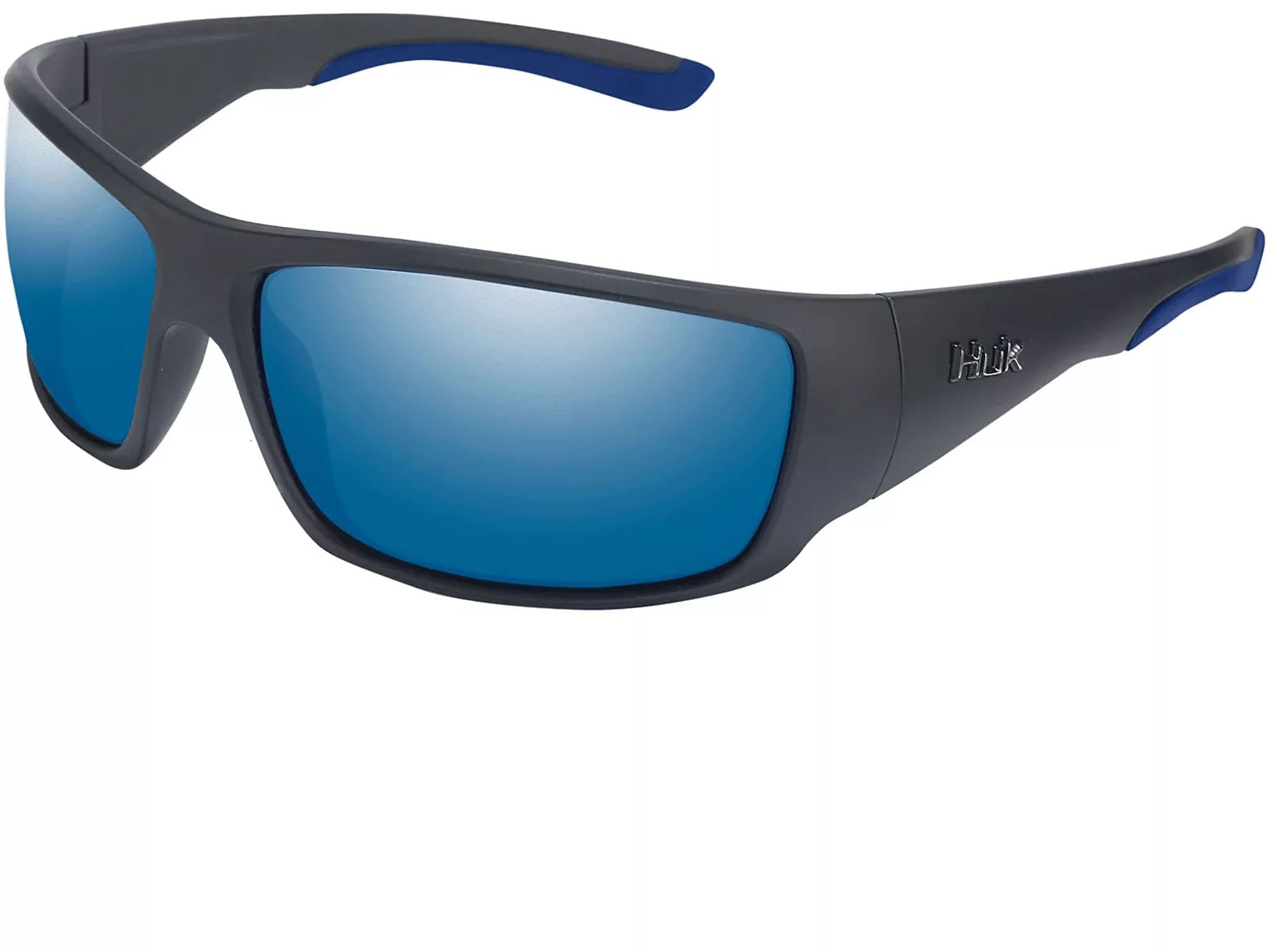 Huk Men's Spearpoint Polarized Sunglasses Matte Black Frame Blue Mirror Lens