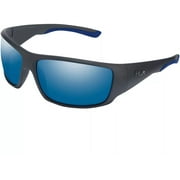 Huk Mens Spearpoint Polarized Sunglasses Matte Black Frame Blue Mirror Lens