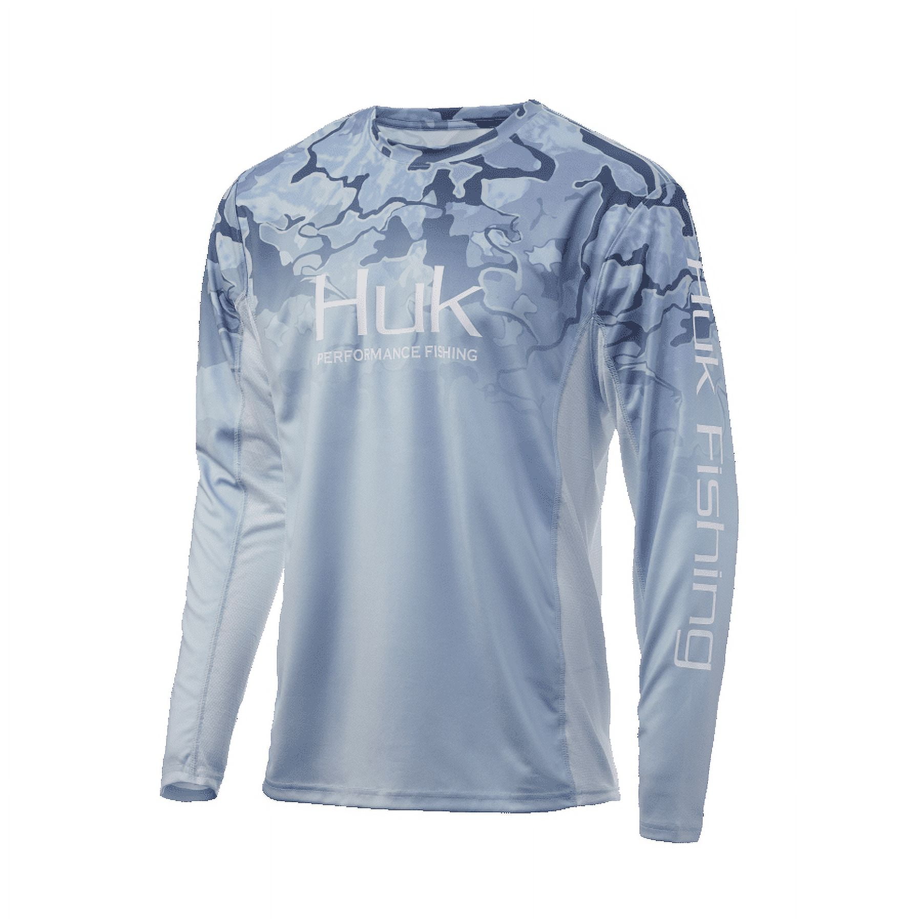 Huk Icon X Camo, Chemise De Pêche Performance Homme, Blanche Et Bleue, Taille S