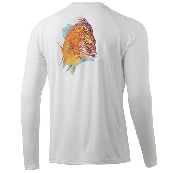 Huk Men's VC Hog Snapper Long Sleeve Performance Shirt White (Hog Snapper - White, Medium)