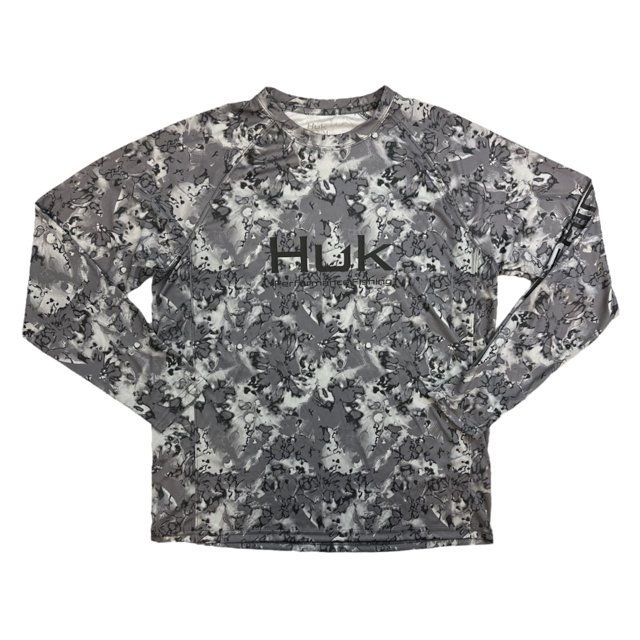 HUK Men's Long Sleeve UPF+ 50 Pursuit Fin Flats Tech Crew Shirt (Harbor