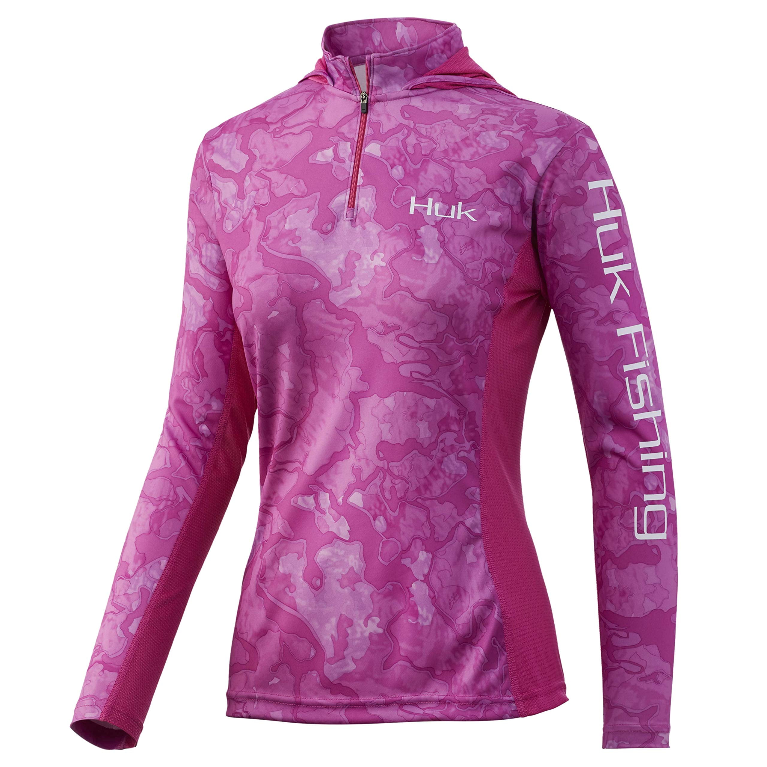 Huk Women's Icon X Camo Hoodie Performance Shirt (Berry Island, X-Small)