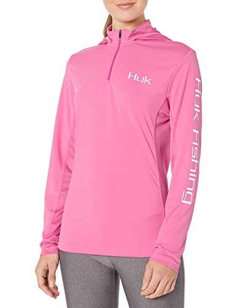 Huk Women's Icon X Hoodie UPF 50+ Long-Sleeve Fishing Shirt, Hot Pink,  Small 