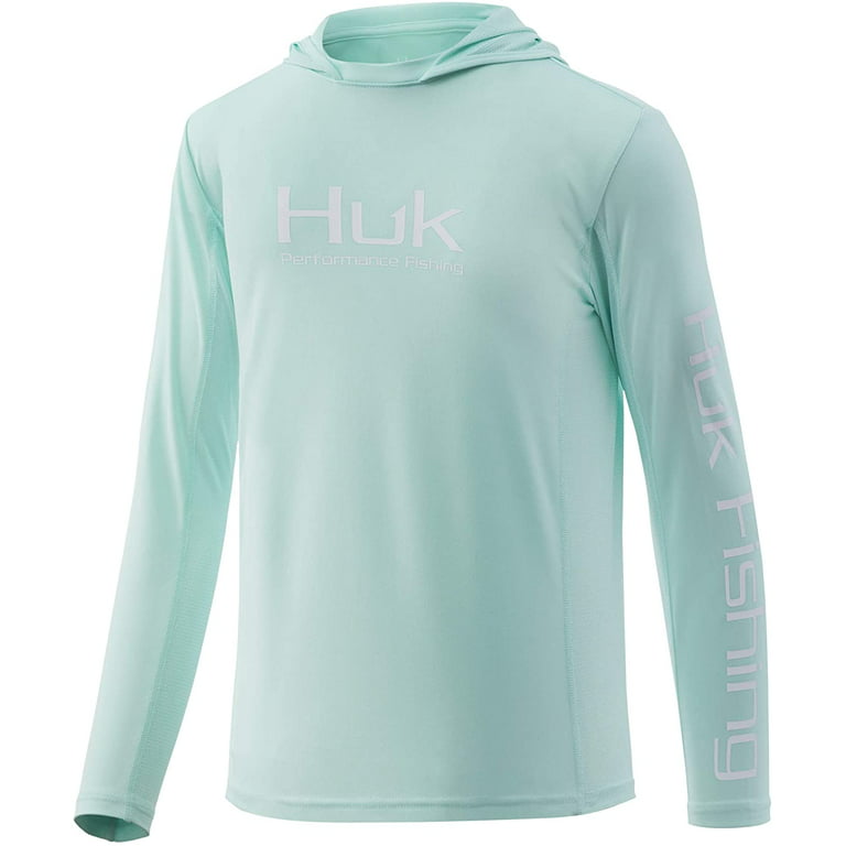 Huk Youth Icon X Seafoam Small Long Sleeve Hoodie Fishing Shirt