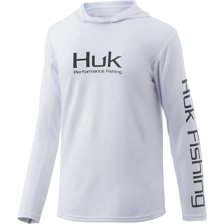 Huk Youth Icon X White Small Long Sleeve Hoodie Fishing Shirt