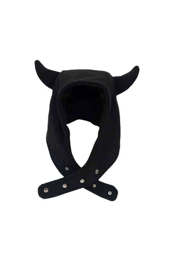 Trendy Devil Hat Headwear with Horn for Hiking Camping Adjustable Cap with Button Novelty Skull Hat