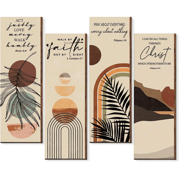 Hukalw 4 Pieces Thicken Boho Bible Verses Bathroom Wall Decor Wooden Sign