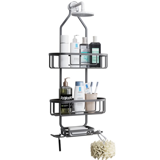 Hukalw Black Hanging Shower Caddy Over Head, Rustproof Stainless Steel