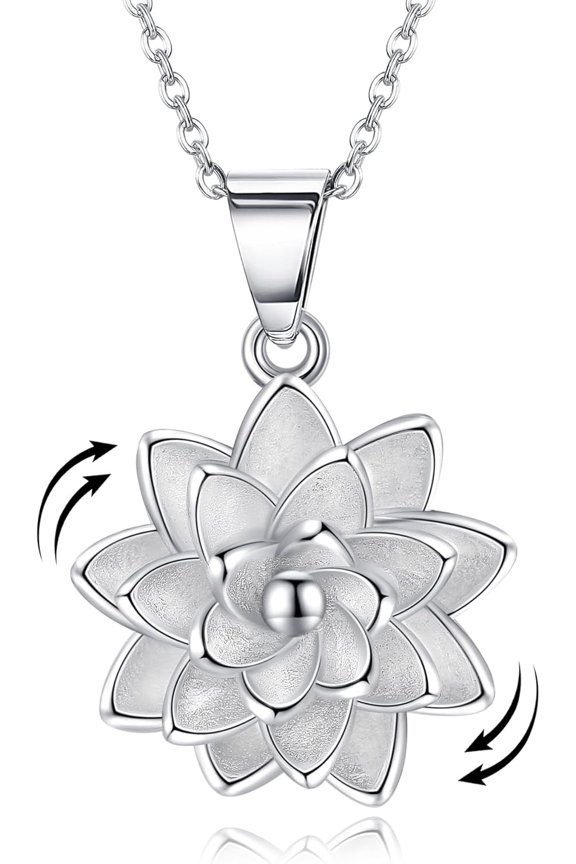 Hukkun Sterling Silver Lotus/Star Fidget Spinning Anxiety Relieving Necklace Jewelry Gift for Women
