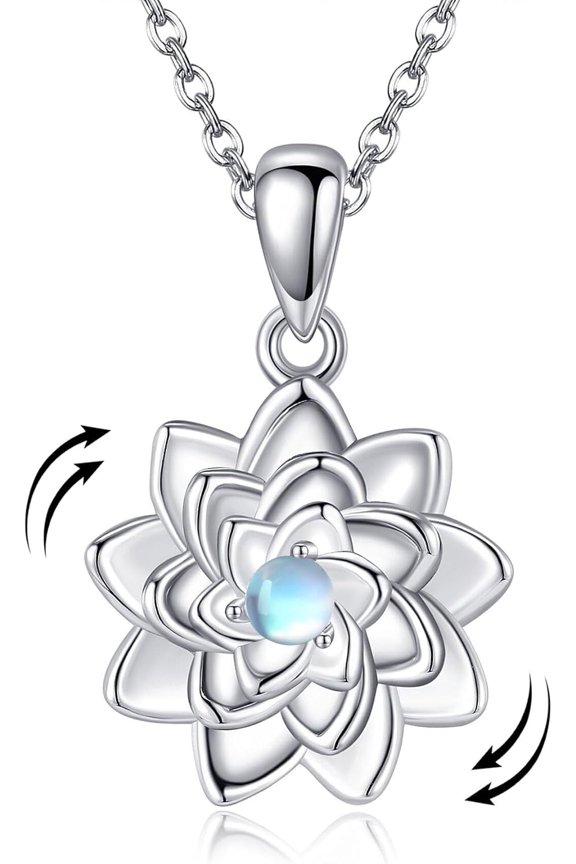 Hukkun Sterling Silver Lotus/Star Fidget Spinning Anxiety Relieving Necklace Jewelry Gift for Women