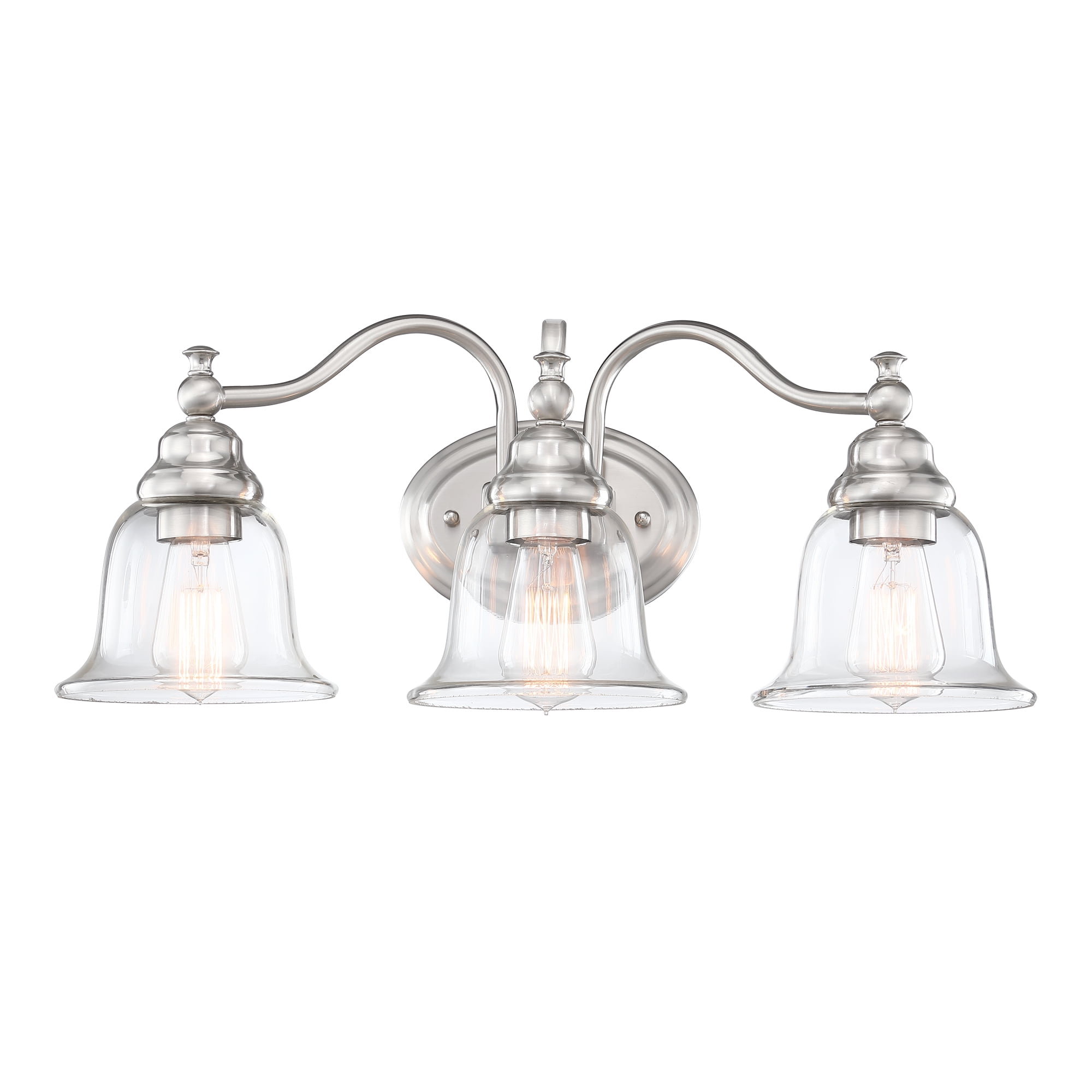 Brushed Nickel 3-Light Vanity with Clear Glass Shades