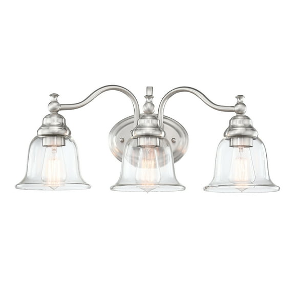 3-Light 22.83" Traditional Bathroom Vanity Light over Mirrors Brushed Nickle Vanity Lights for Bathroom with Trumpet Glass Shade
