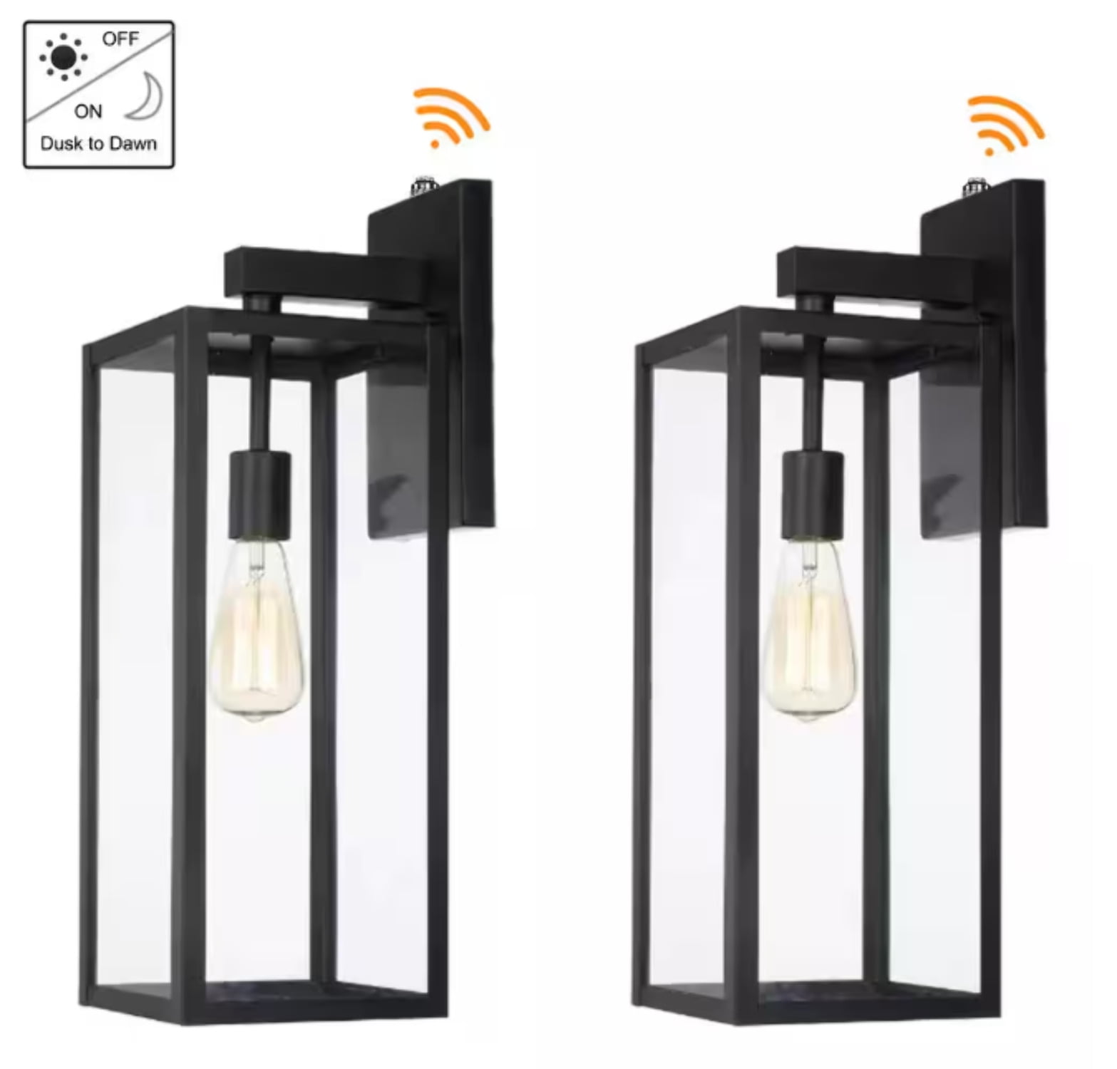 Hukoro Martin 21 in. 1-Light Matte Black Hardwired Outdoor Wall Lantern Sconce with Dusk to Dawn (2-Pack)