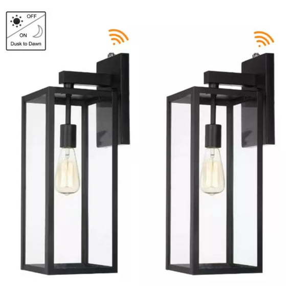 Hukoro Martin 21 in. 1-Light Matte Black Hardwired Outdoor Wall Lantern Sconce with Dusk to Dawn (2-Pack)
