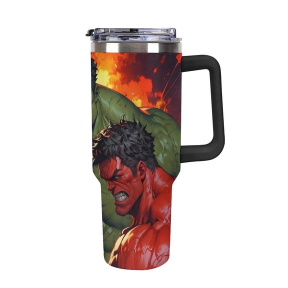 Hul-k 40 Oz Car Cup Stainless Steel Tumbler with Handle, Lid, And Straw, Reusable Large Capacity Car Cup