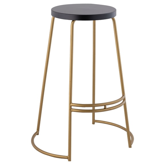Hula 28.75" Modern Designer Iron Curved Backless Bar Stool, Black Seat with Gold Frame