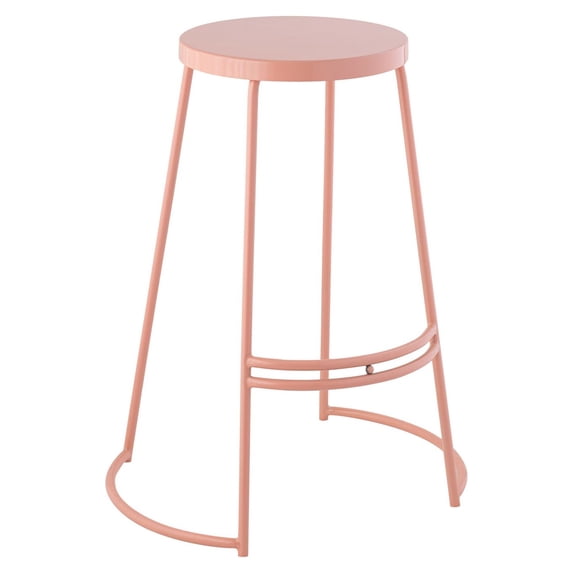 Hula 28.75" Modern Designer Iron Curved Backless Bar Stool, Pink Frame
