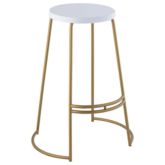 Hula 28.75" Modern Designer Iron Curved Backless Bar Stool, White Seat with Gold Frame