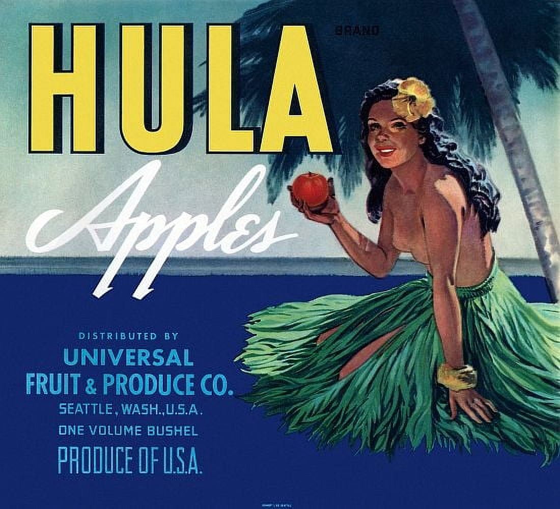 Hula Apples Hawaiian Girl with apple label Canvas Art - (36 x 54)