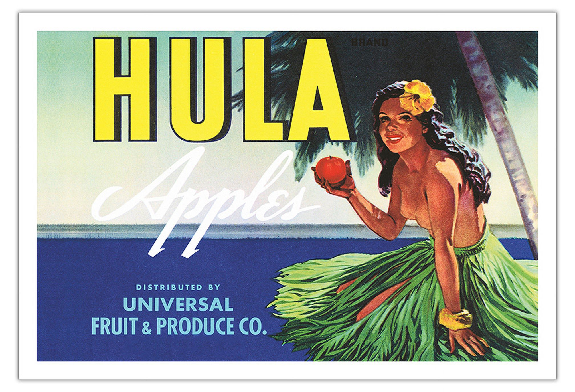 HULA Apples ヴィンテージ広告ポスター 額入り Hula Brand Apples - Hawaiian Hula Girl - Universal Fruit and