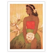 Hula Dancer Hawaii - Vintage Hawaiian Color Aquatint by John Melville Kelly c.1939 - Bamboo Fine Art 290gsm Paper Print (Unframed) 24x32in