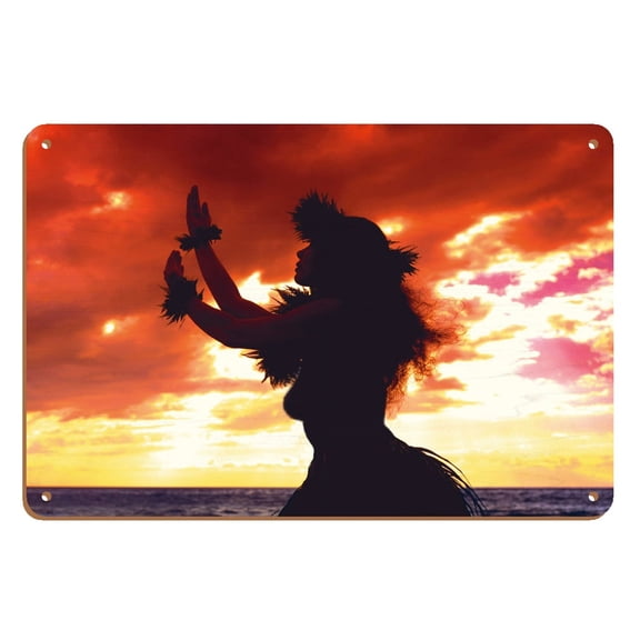 Hula Dancer at Sunset - From an Original Color Photograph by Randy Jay Braun - 8 x 12 inch Vintage Wood Art Sign