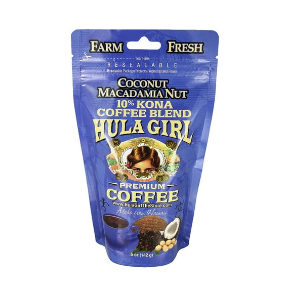 Hula Girl 10% Hawaiian Coffee Coconut Mac Nut 5oz Bag