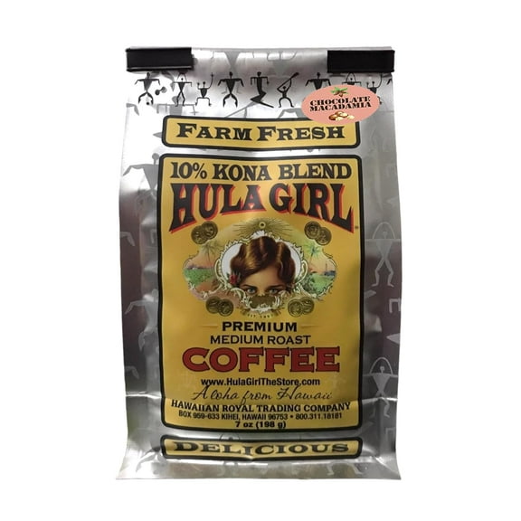 Hula Girl 10% Kona Coffee Blend Chocolate Macadamia Nut 7oz