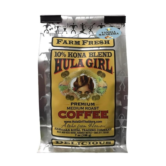 Hula Girl 10% Kona Coffee Blend Vanilla Macadamia Nut 7oz