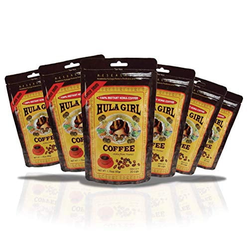 Hula Girl 100% Kona Freeze Dried Instant Coffee, 6 Count, 50 g