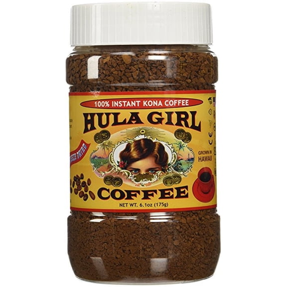 Hula Girl 100% Hawaiian Kona Freeze Dried Instant Coffee 1 Plastic Jar of 175 grams