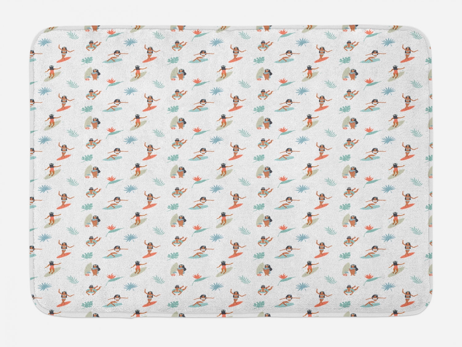 Pale Azure Blue and White Hula Girl Bath Mat
