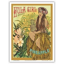 Hula Girl Brand Pineapple - Hawaii Hula Dancer - Vintage Hawaiian Canned Fruit Label by Rick Sharp - Master Art Print (Unframed) 9in x 12in