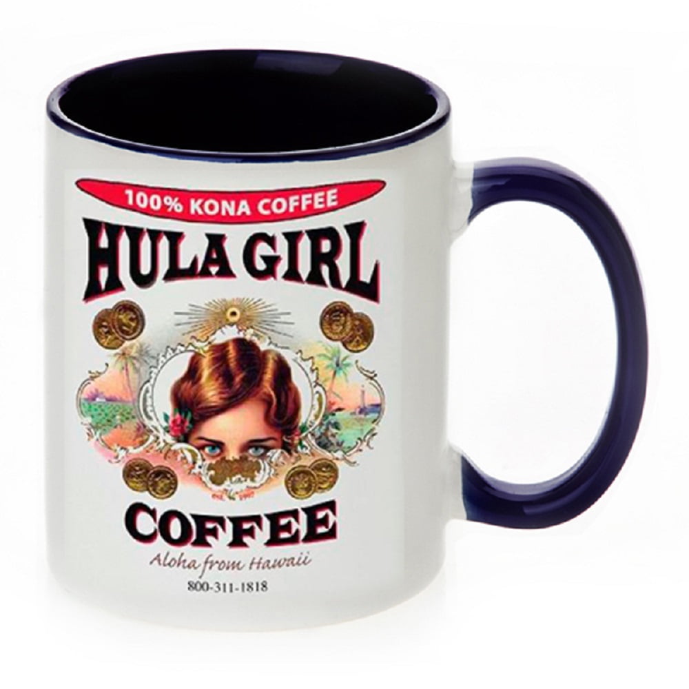 Hula Girl Coffee 11oz Mug Two Tone Blue Inner and Handle with box ...