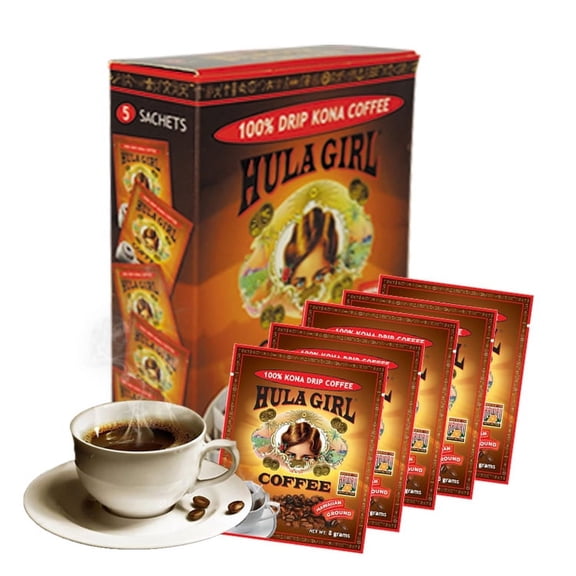 Hula Girl Drip Coffee 100% Kona Pack of 5