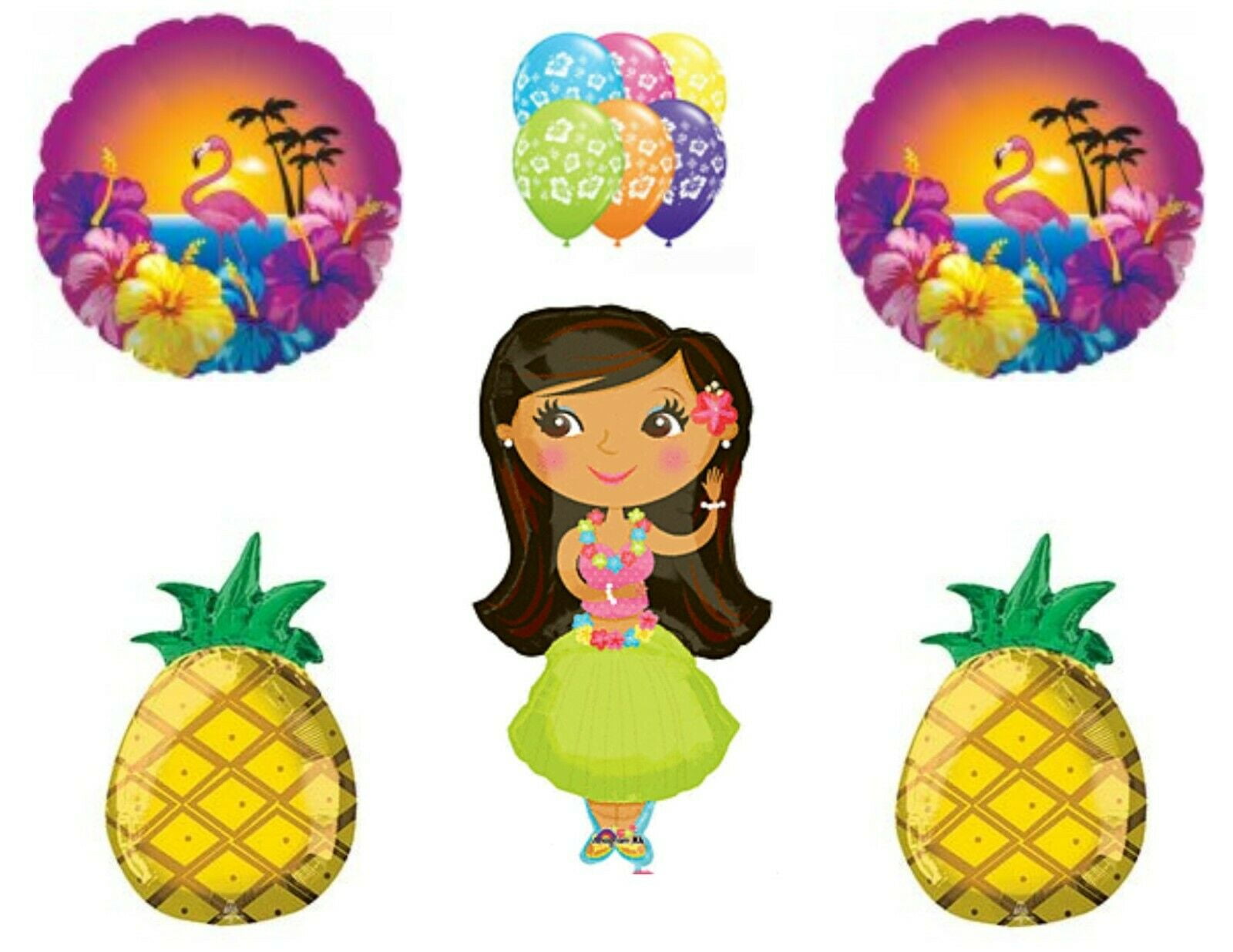 C & S PARTY SUPPLY Hula Girl Flamingo Pineapple Happy Birthday Party balloons Decoration hibiscus